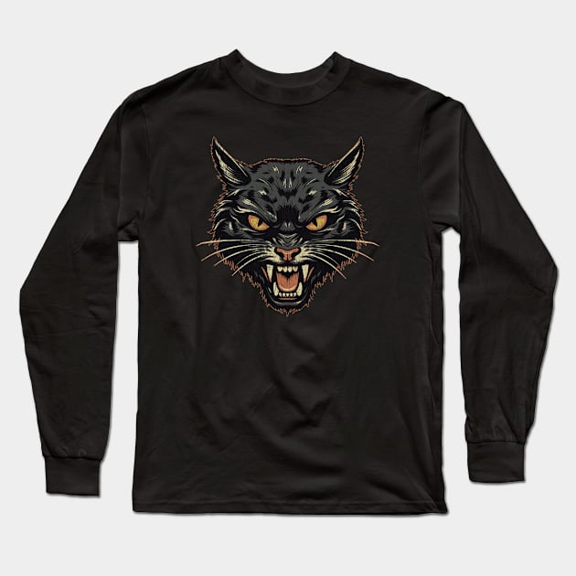 Vintage Black Cat IV Long Sleeve T-Shirt by lospaber
